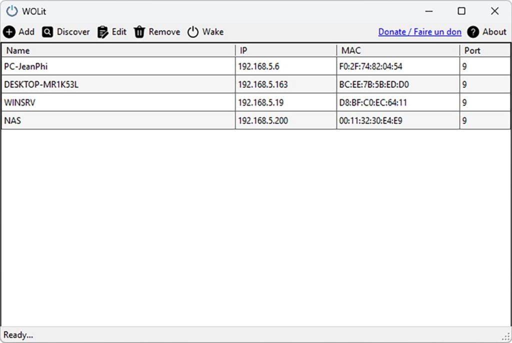 Capture d’écran de WOLit – Wake On LAN Tool