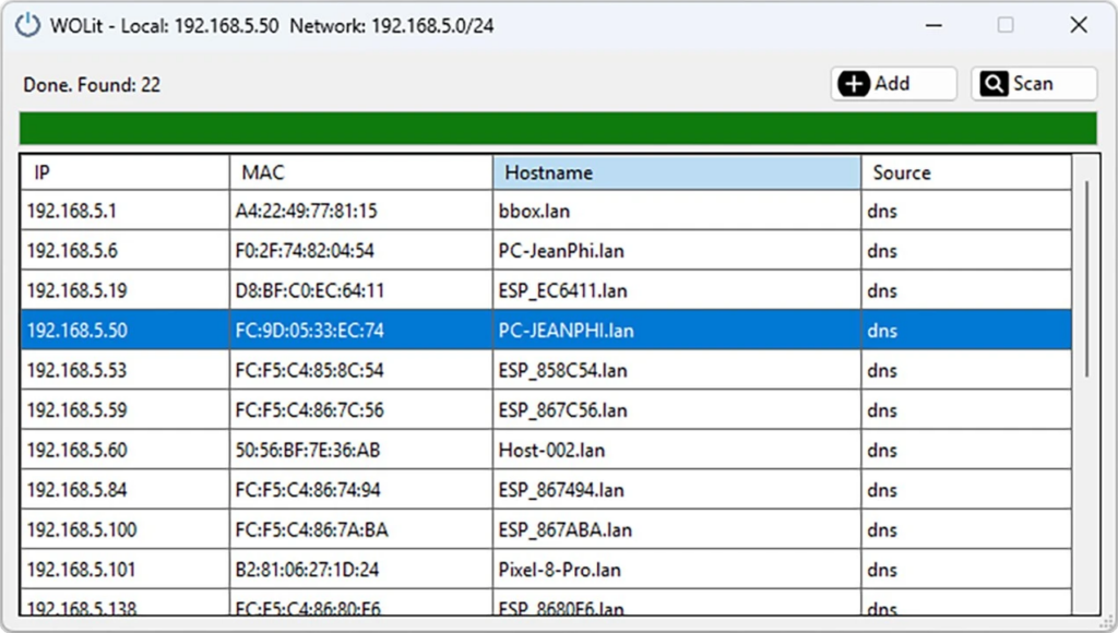 Capture d’écran de WOLit – Wake On LAN Tool