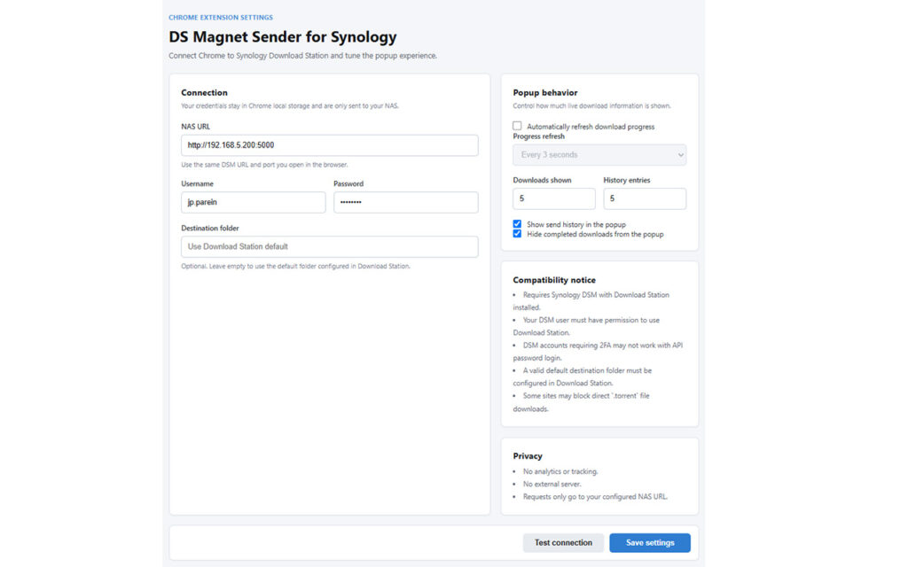 Capture d’écran de DS Magnet Sender for Synology